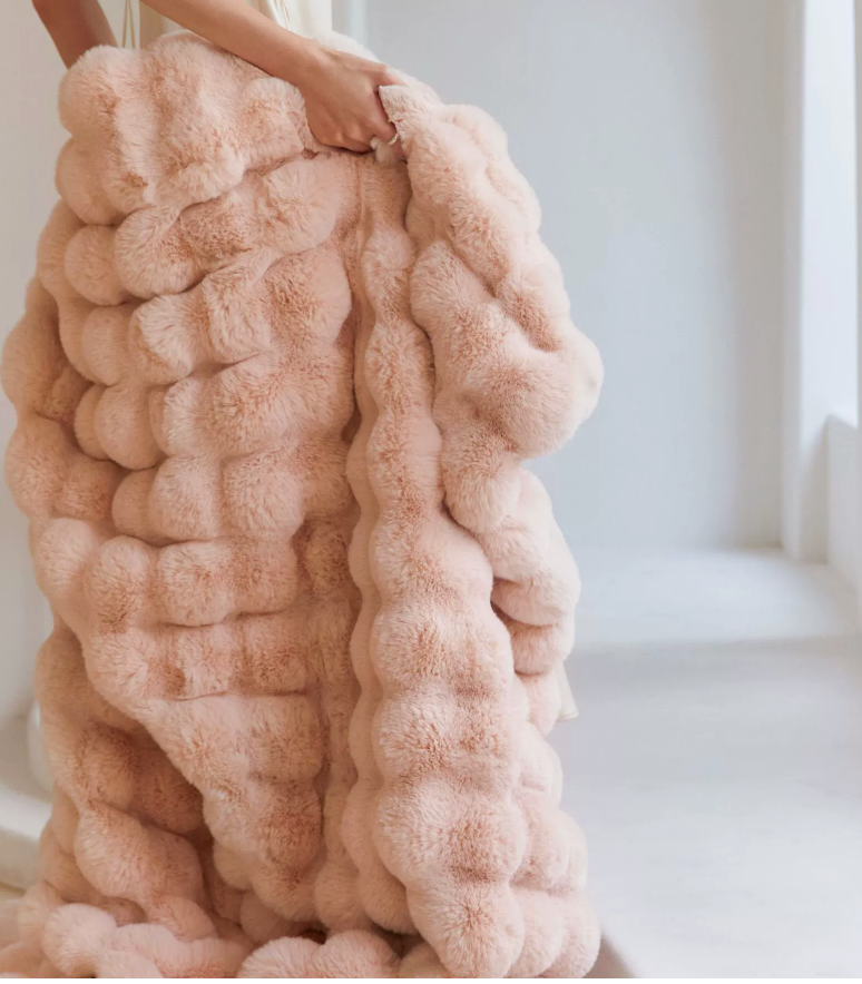 Peach Pink blanket showing its brushed texture